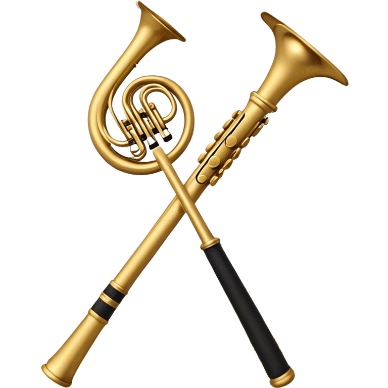 Create a sophisticated and elegant emoji that represents orchestration and arrangement. The design should feature a conductor’s baton, musical notes, and a symphonic score, symbolizing the process of arranging and orchestrating music. Incorporate instruments like a violin, trumpet, and piano keys subtly in the background, representing different sections of the orchestra. Use classical and refined colors such as gold, deep red, and black to evoke the grandeur and precision of orchestration. The background should be transparent. emoji