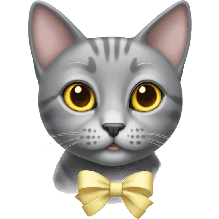 Cute grey cat with light pale yellow eyes with a bow on head emoji