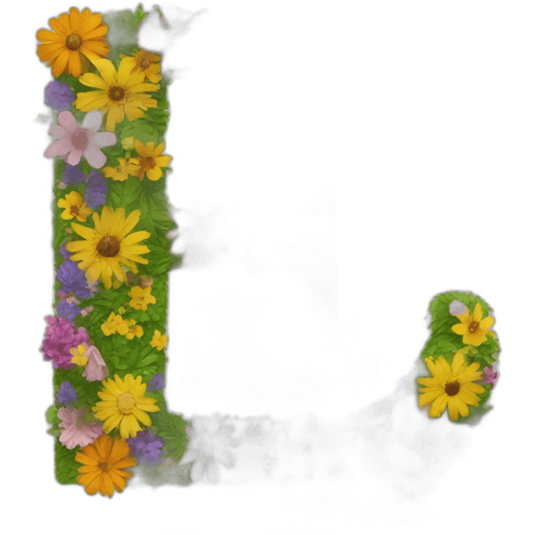 Letter E made of flowers around emoji