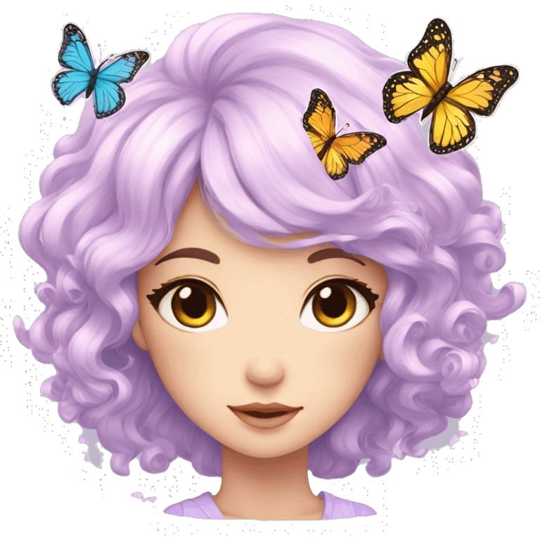 gorgeous anime pastel lady with butterflies and beautiful hair emoji