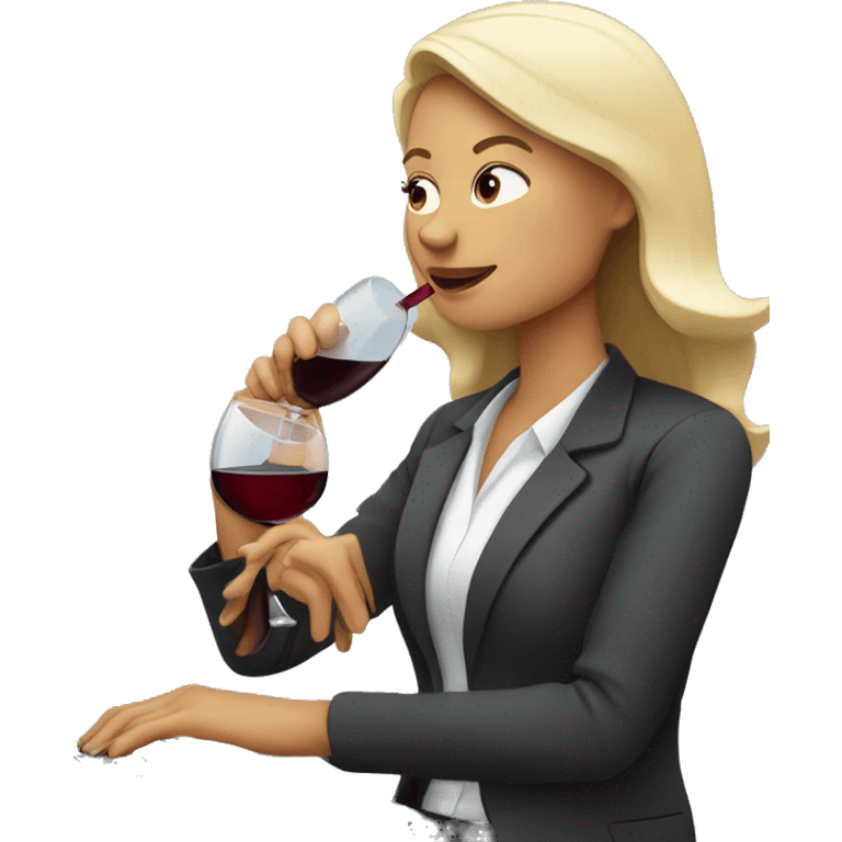 consultant woman drinking wine while using laptop emoji