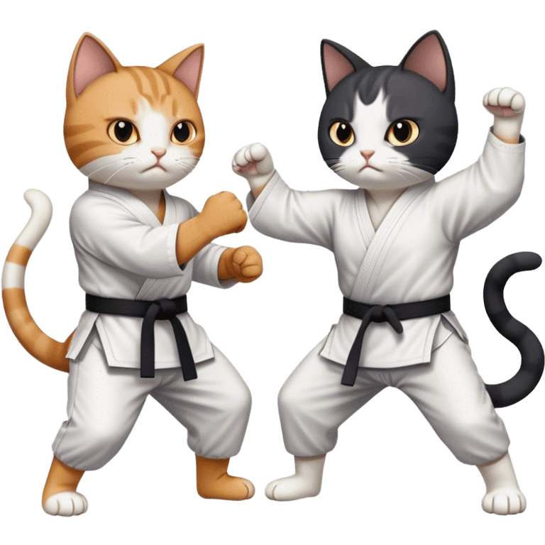 Black and white cat karate fighting a grey and white cat emoji