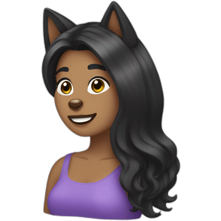 Husky con su dueña cabello negro  emoji