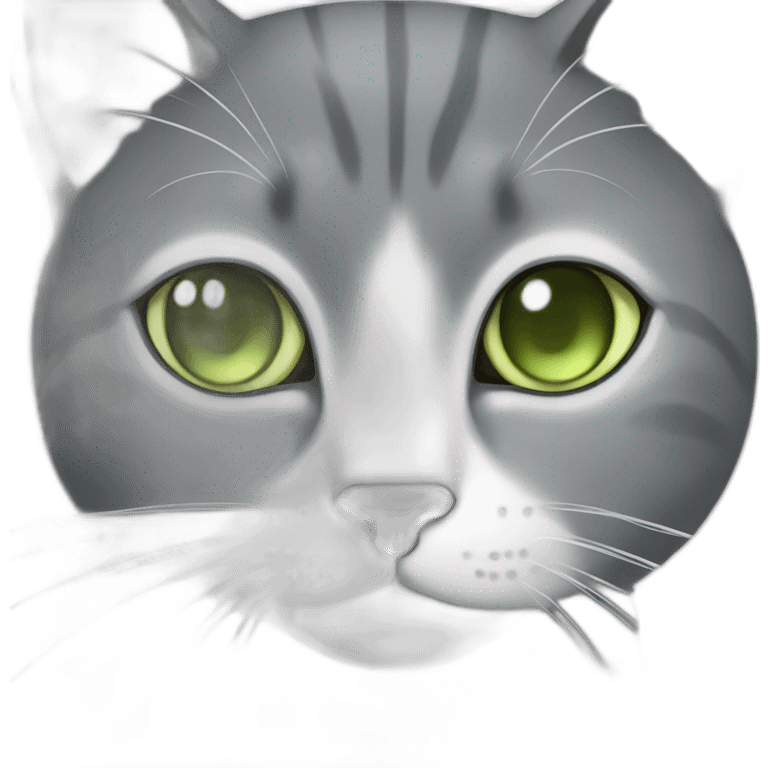 Gray cat with white mouth and white nose and light green eyes emoji