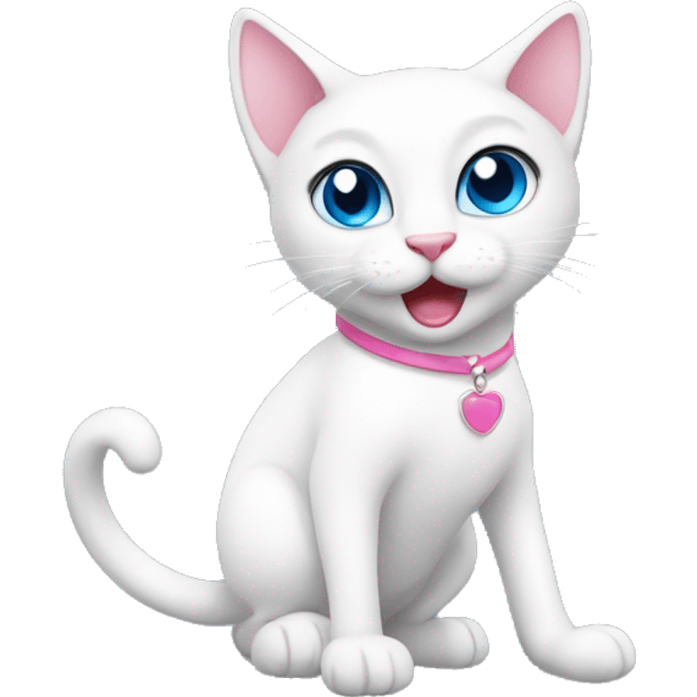 white cat blue eye, dancing, wear pink tshirt emoji