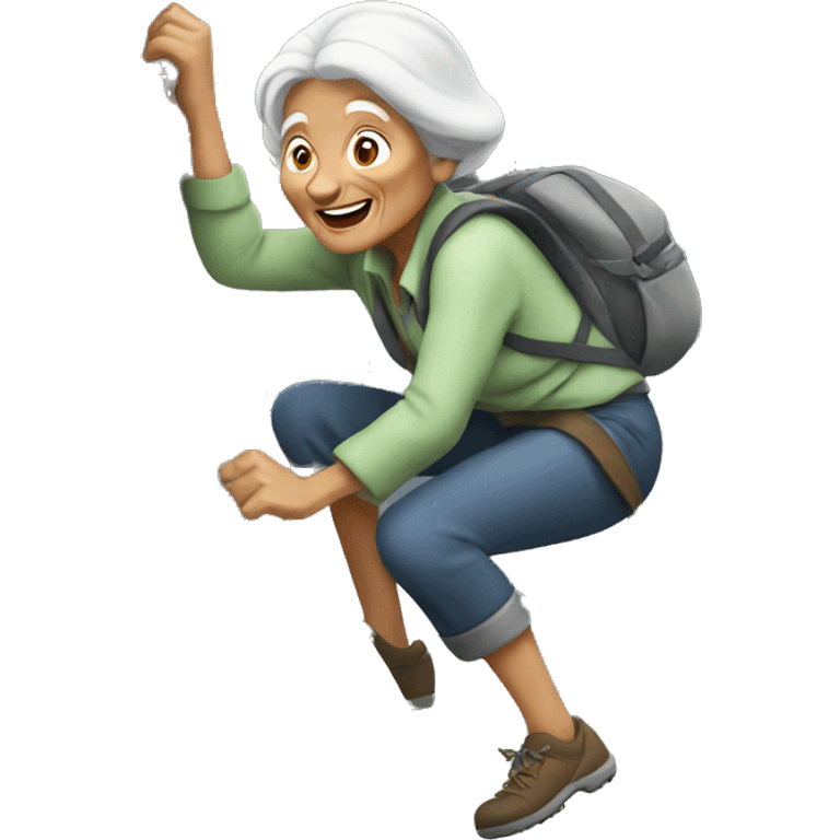 old woman climbing a rock emoji