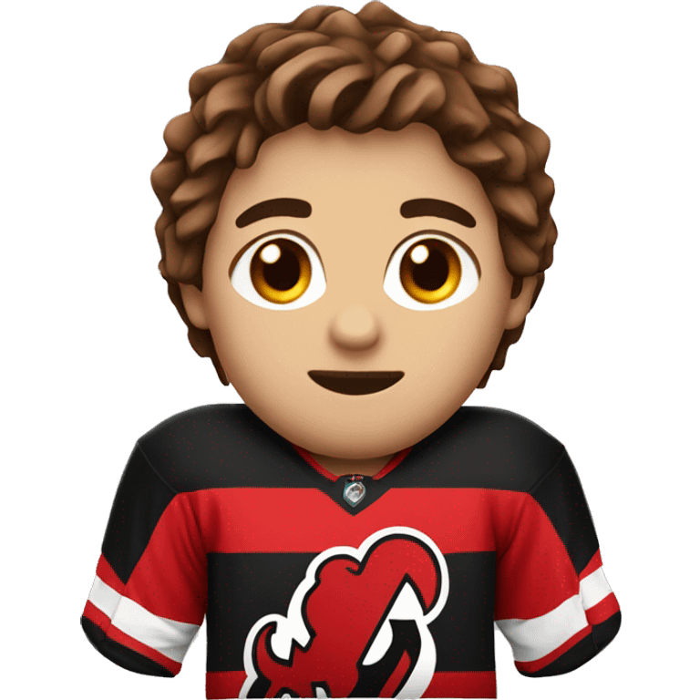 brown hair hockey player with devils jersey emoji