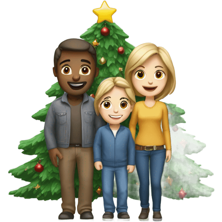 Caucasian Family in front of Christmas tree emoji