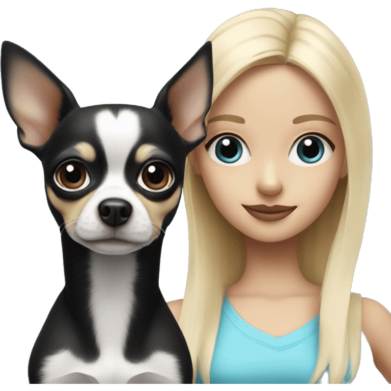 black and white chihuahua and a blonde girl with blue eyes emoji