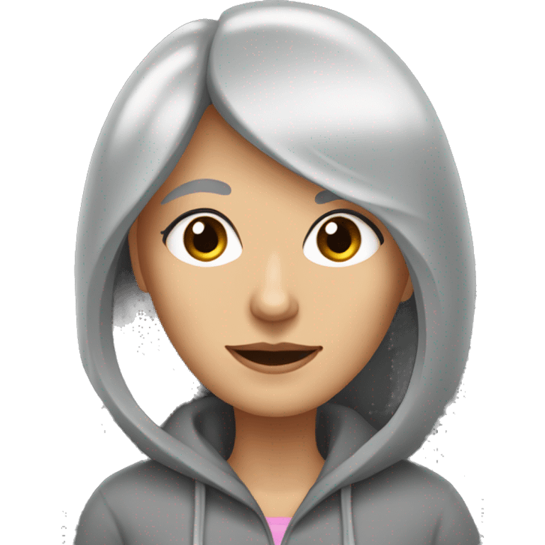 Grey long bob haired lady aged 55 76 kg dark brown hooded eyes emoji