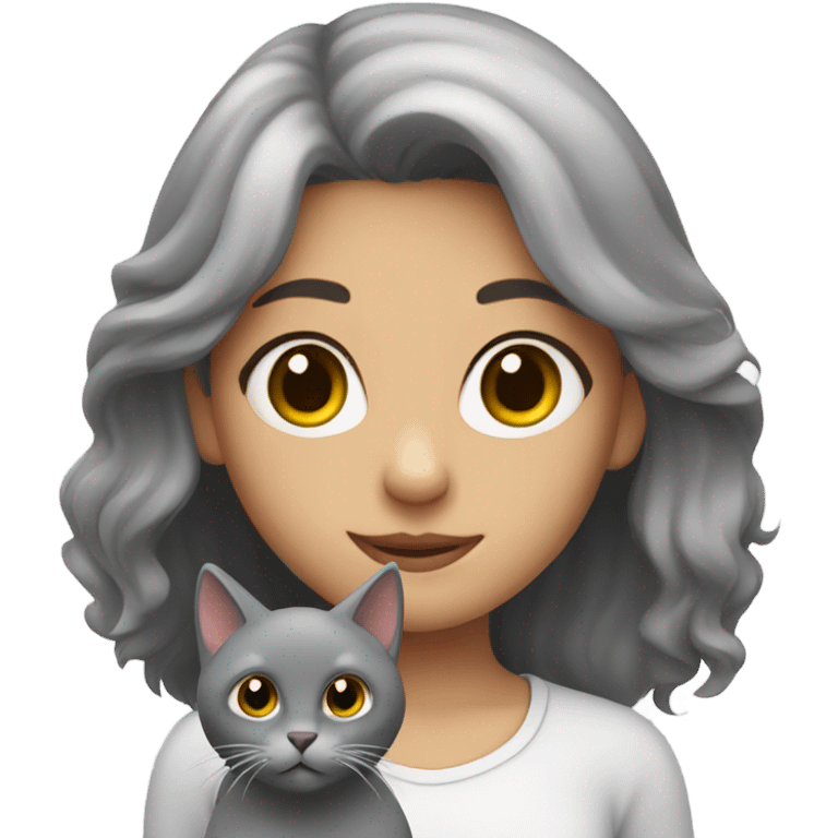 A a girl whit fluffy grey cat emoji