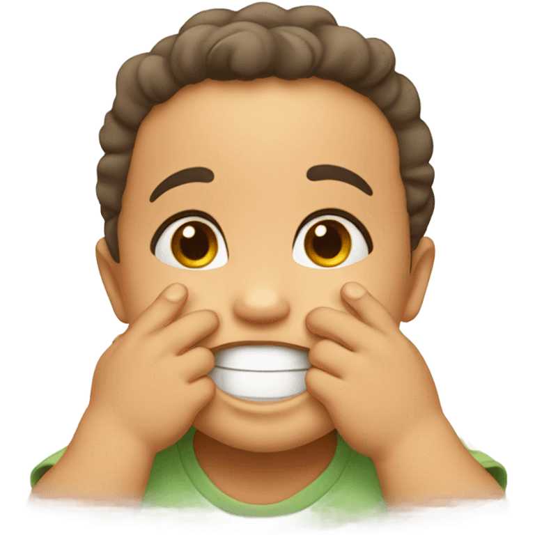 happy toddler with hands over mouth emoji