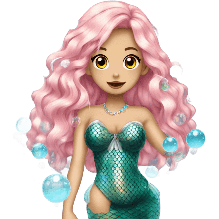 mermaid hime gyaru girl with fish scales, bubbles emoji