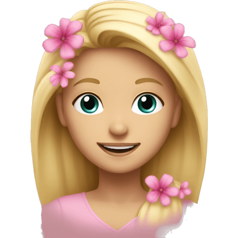 blonde girl smiling with pink flowers emoji