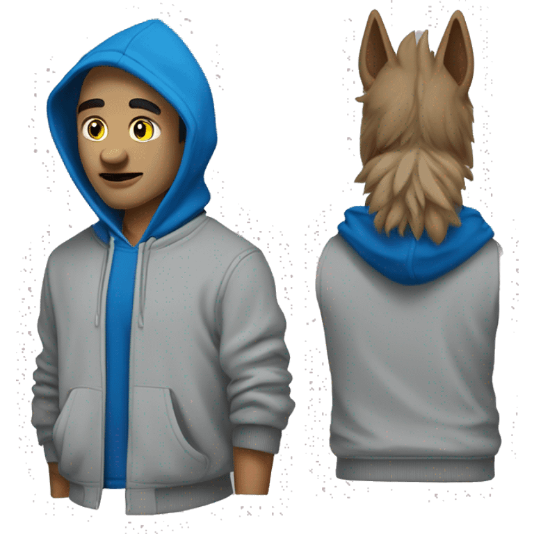 Lobo bonito con hoddie azul con la palabra UDLA emoji