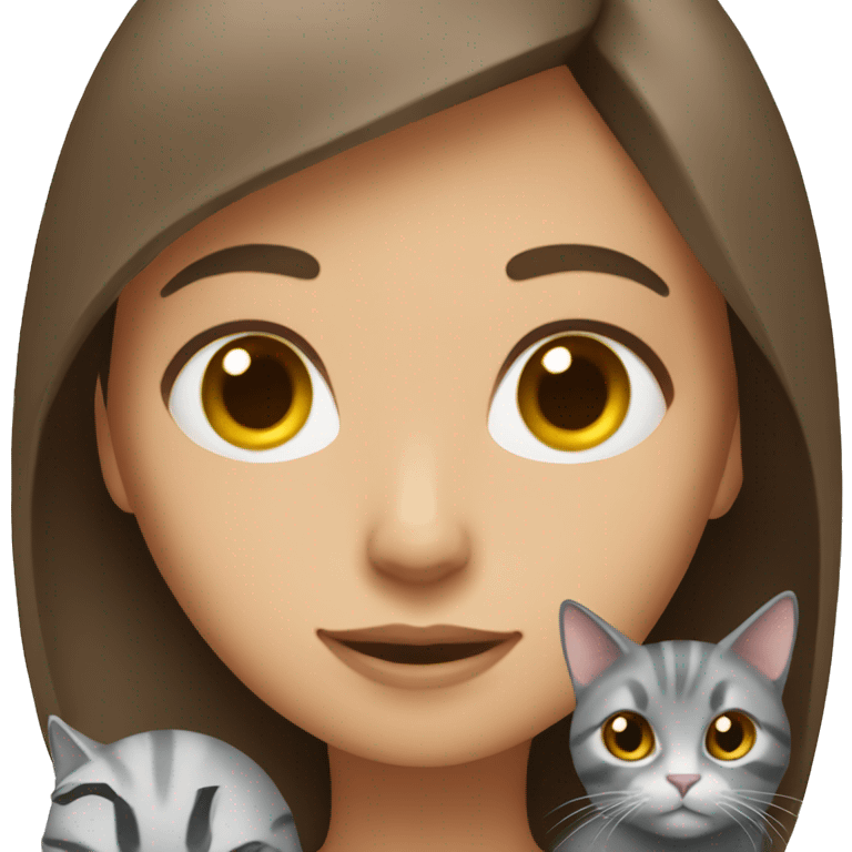 brown straight hair girl with a grey cat emoji