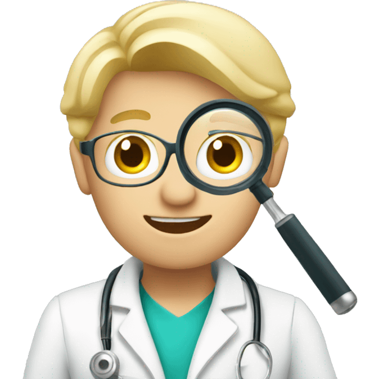 blonde doctor boy holding magnify glass emoji