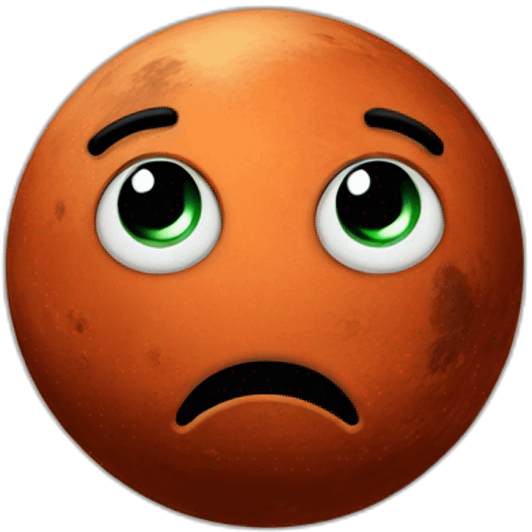 planet Mars with a cartoon pensive face emoji