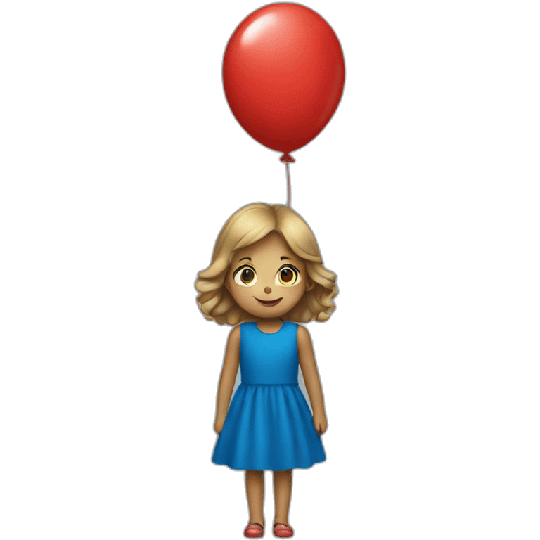 girl holding red balloon in blue dress emoji