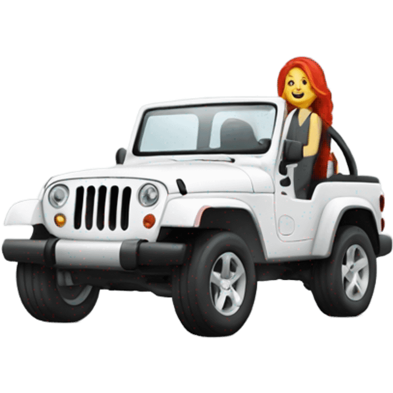 White Jeep with a red headed girl driving emoji