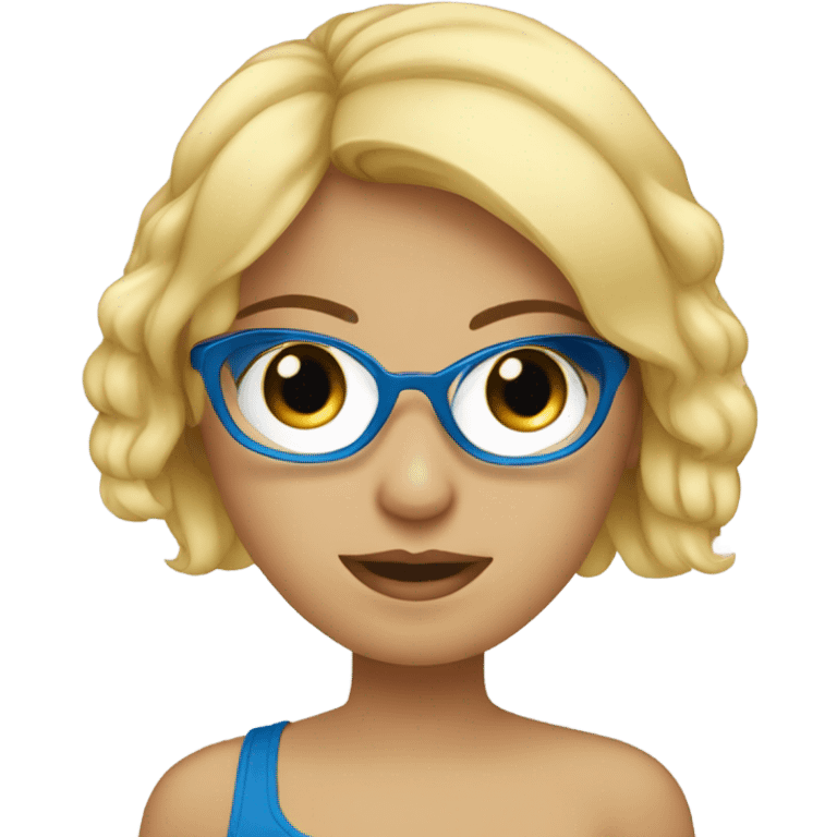 CHICA RUBIA, RALLA AL LADO, OJOS AZULES Y GAFAS AZULES emoji