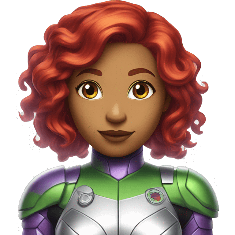 dc comics starfire red hair, green eyes, purple and silver spacesuit with no helmet emoji