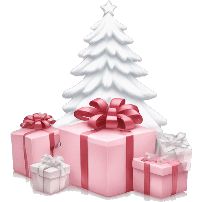 Light pink Christmas gifts under a white Christmas tree  emoji