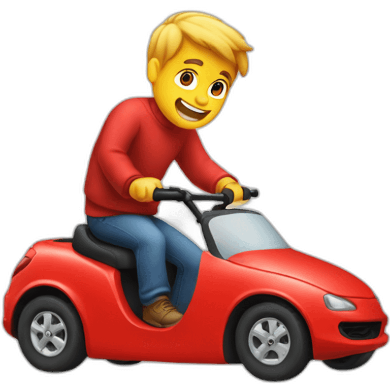 Guy riding tiny red car emoji