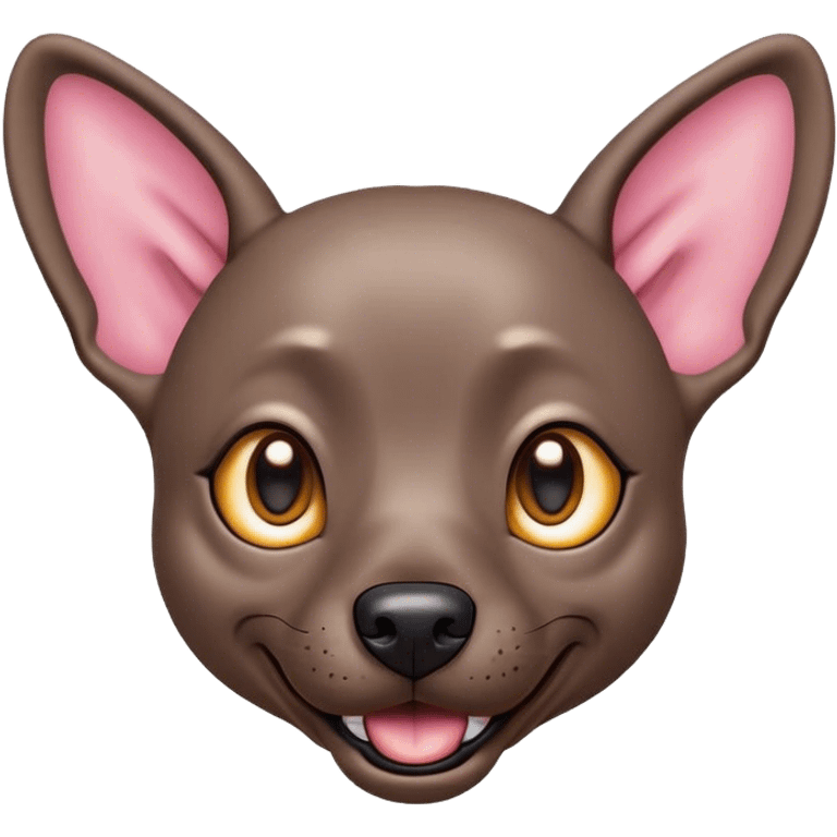 Cinematic Comical Xoloitzcuintle dog Portrait Emoji, Head tilted dramatically with an exaggeratedly amused expression, featuring smooth, hairless ebony skin with pronounced wrinkles and wide, expressive dark eyes filled with playful disbelief, Simplified yet hilariously expressive features, highly detailed, glowing with a slightly sassy glow, high shine, dramatic yet playful, stylized with an air of cheeky mischief, bright and endearing, soft glowing outline, capturing the essence of a spirited and over-the-top companion, so meme-worthy it feels like it could side-eye its way into internet fame instantly! emoji