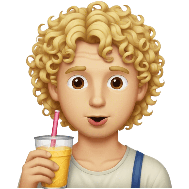 Curly hair blonde guy sucking straw emoji