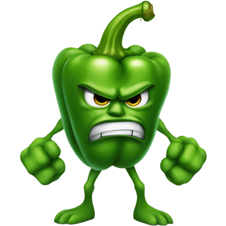 Angry green bell pepper with muscular arms emoji