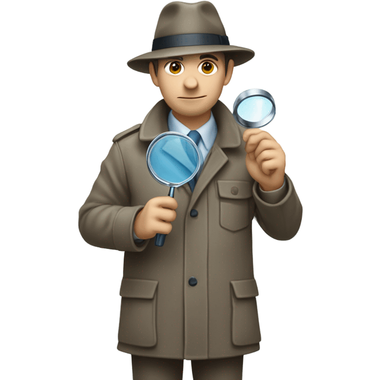 a man in a detective suit, in a raincoat, with a hat and a magnifying glass in his hands facing right. White skin emoji