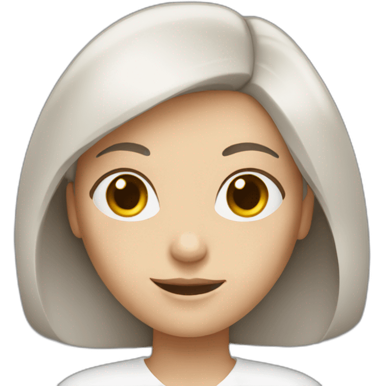 White woman with dark brown hair holding a book emoji