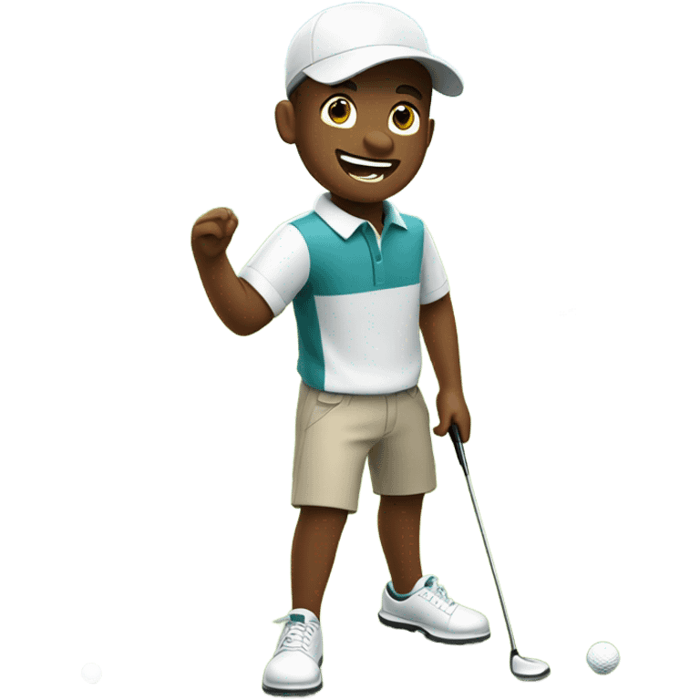 boys enjoying day outdoors with golf clothing and golf course emoji