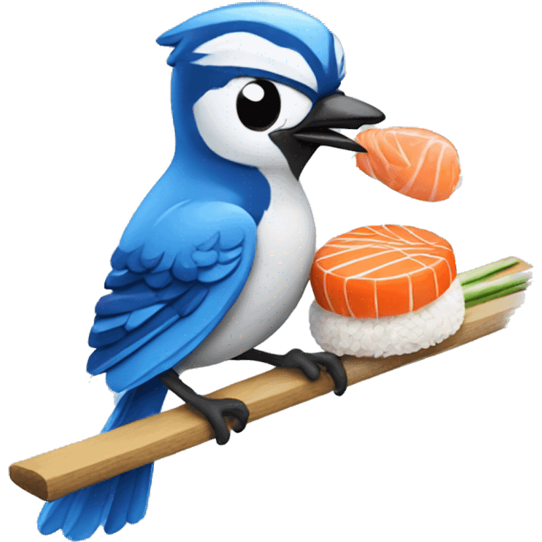 Blue jay eating sushi emoji