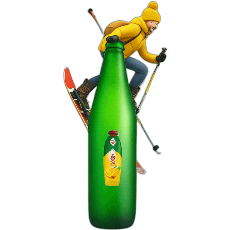 Man skiing over a giant green bottle of buckfast tonic wine emoji