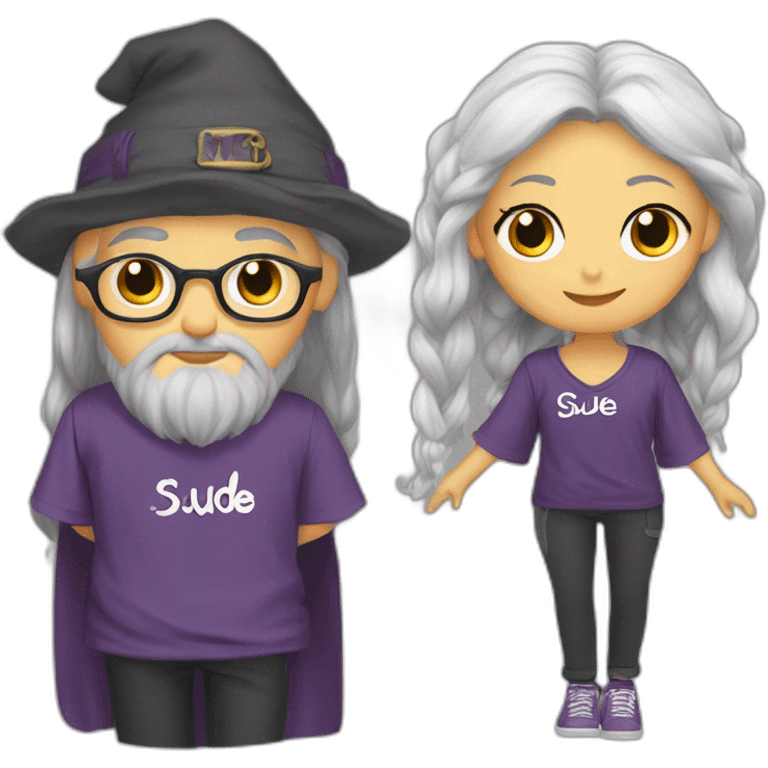 Dumbledore with "Sude" written on her T-shirt emoji