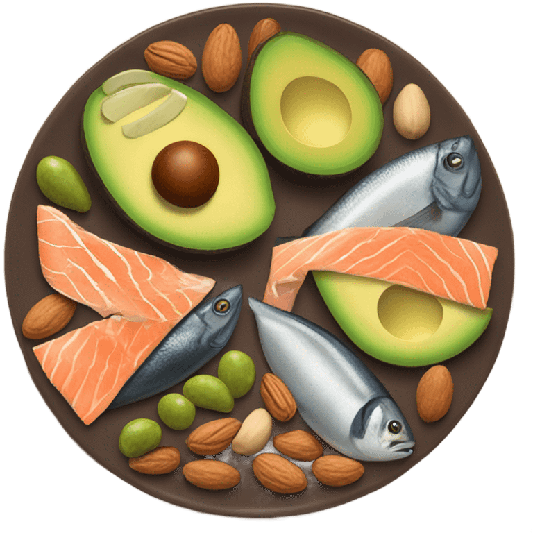 Avocado, olives, fish and nuts plate emoji