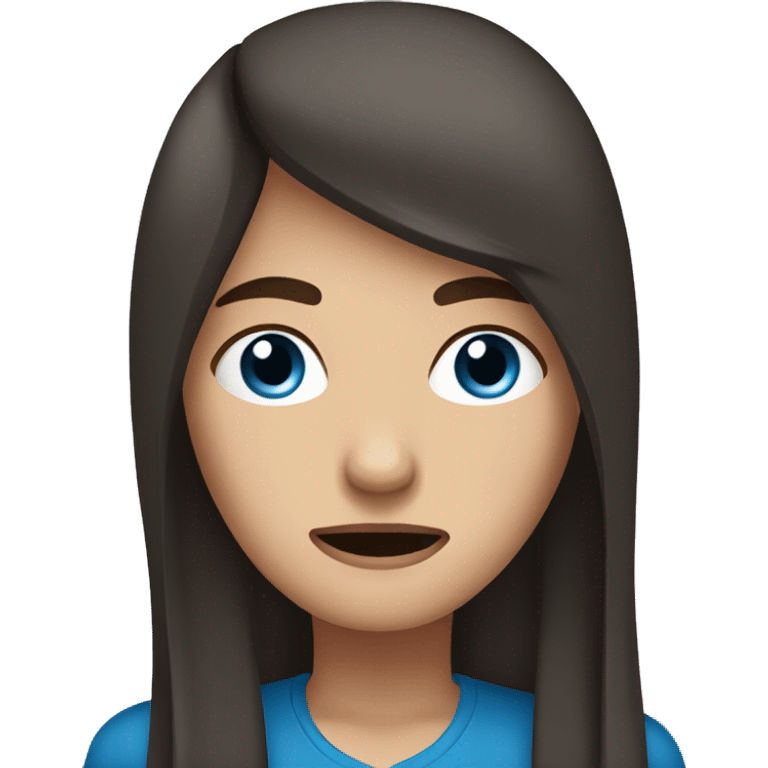 woman with long dark brown straight hair and blue eyes crying emoji