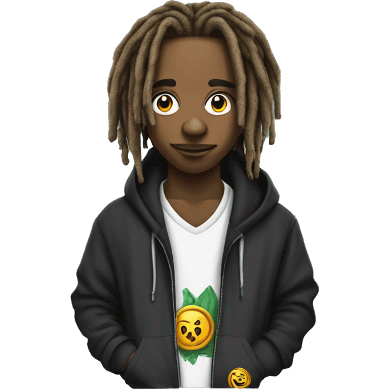 young hustler with dreads with crypto Trapper logo on hoodie  emoji