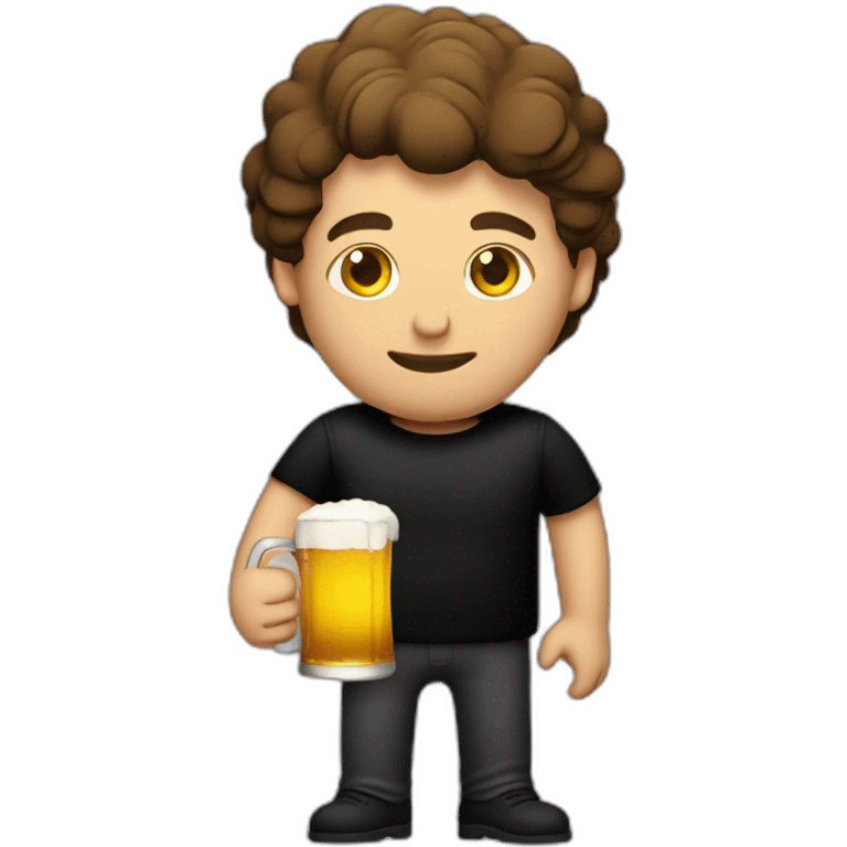 Man with a black shirt written BBS on it holding a glass of beer emoji