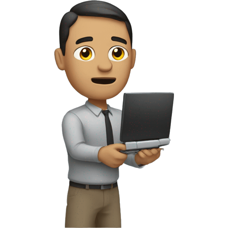 man with computer say no using hir arms emoji