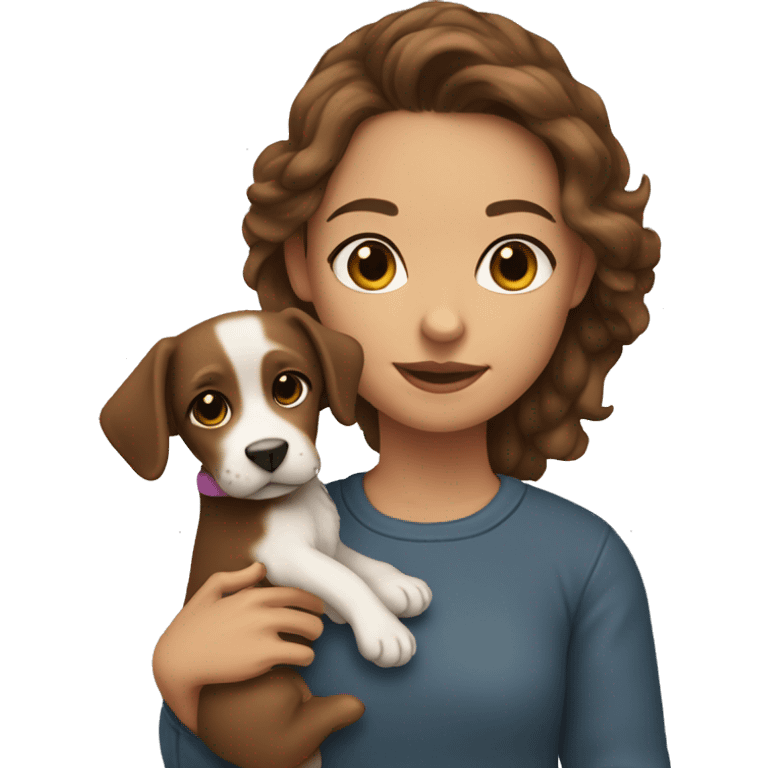 brown haired girl wearing a campbell crewneck holding a puppy emoji