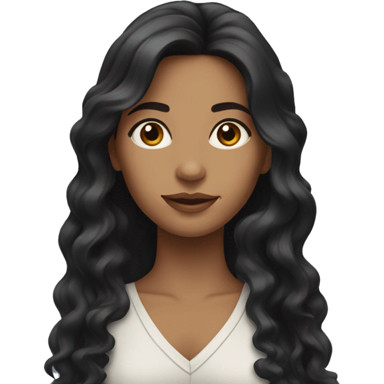 A woman with long wavy black hair And brown eyes emoji