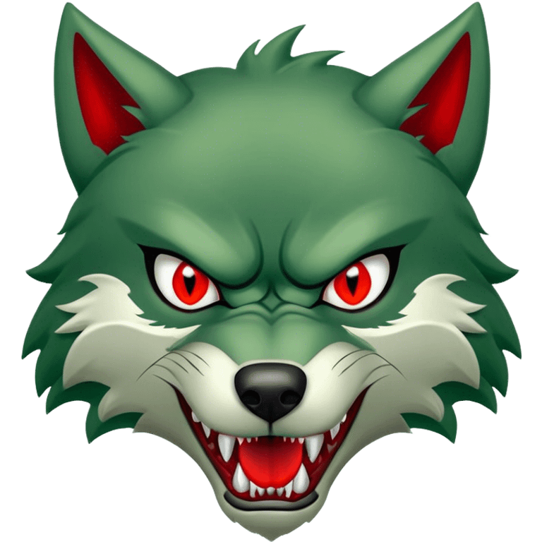 Evil Aggressive Green Wolf with red eyes emoji