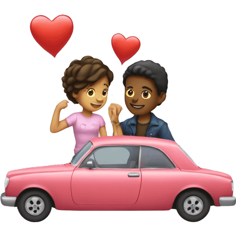 A boy n a girl in love by car emoji