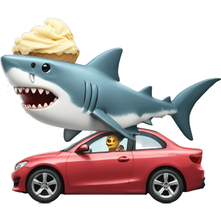 Shark with a car on its head while eating ice cream emoji