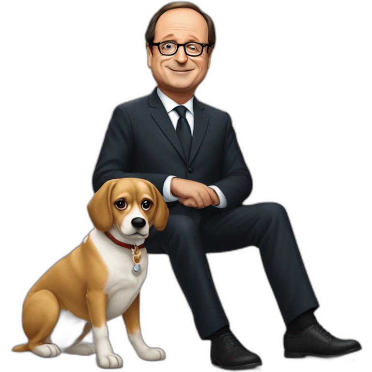 François Hollande avec une tëte de chien emoji