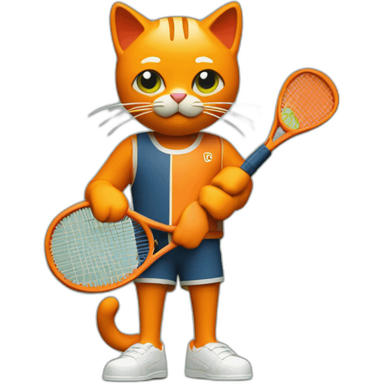 Orange Plasticine cat with a tennis racket in his hand emoji