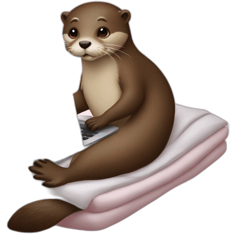 female vet otter in bed with a macbook emoji